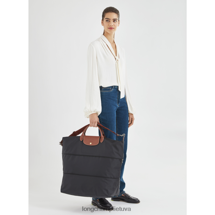 Longchamp le pliage originalus kelioninis krepšys, plečiamas juodas moterys krepšiai X6B2TB819