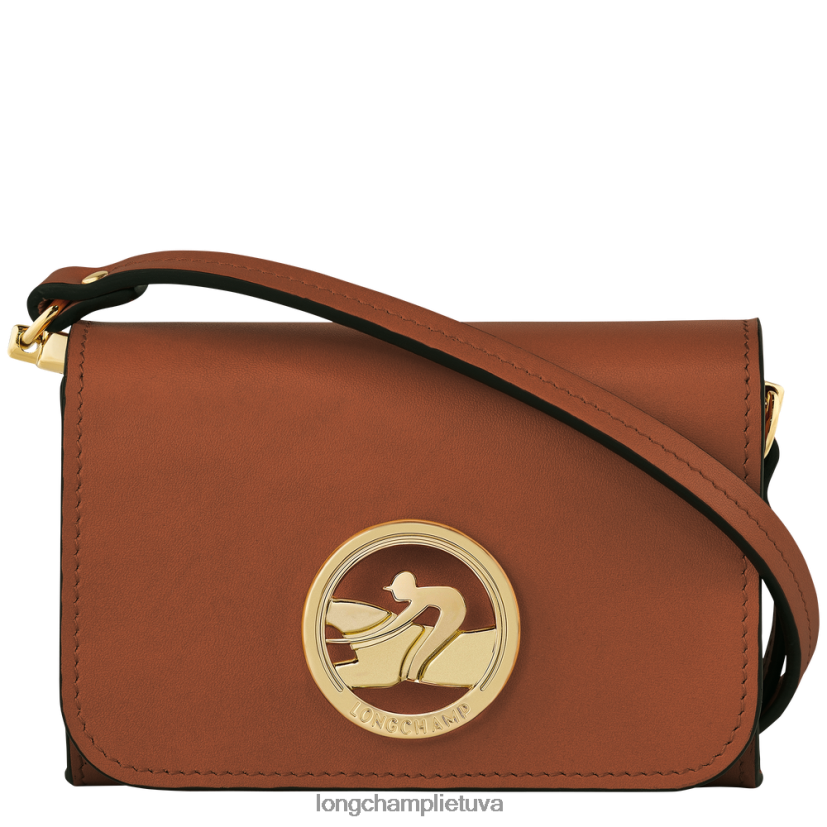 Longchamp „box-trot“ piniginė su petnešėlėmis konjako moterys odos gaminiai X6B2TB518