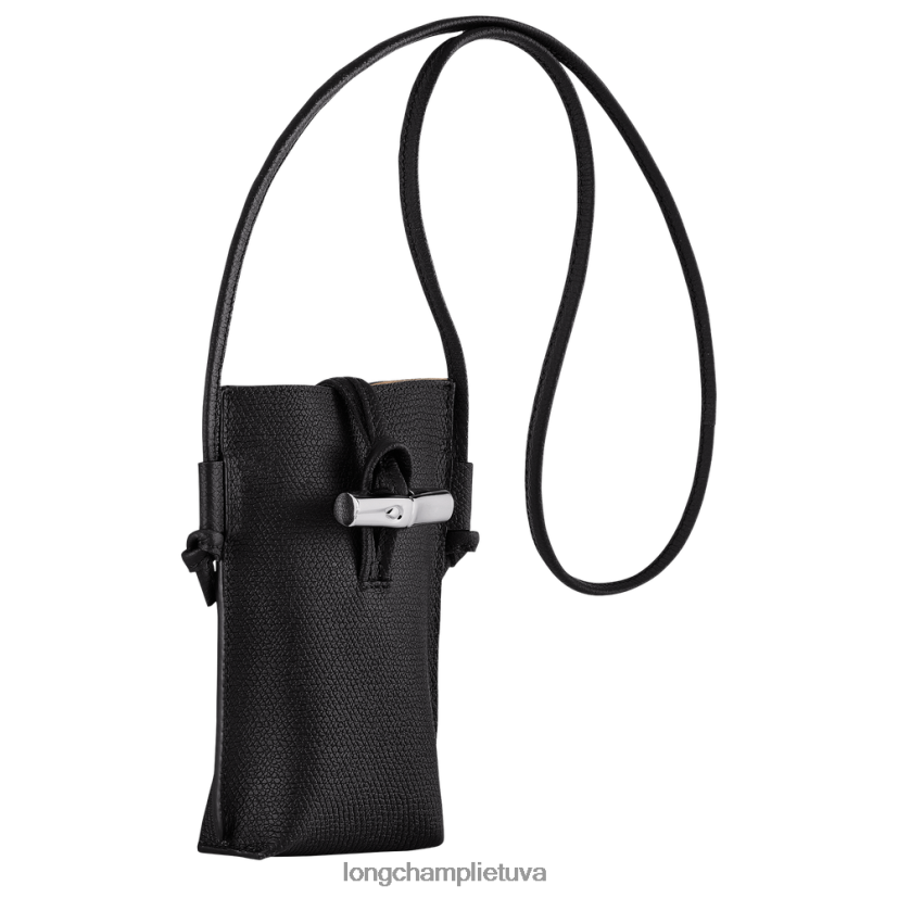 Longchamp roseau telefono dėklas su nėriniais juodas moterys odos gaminiai X6B2TB683