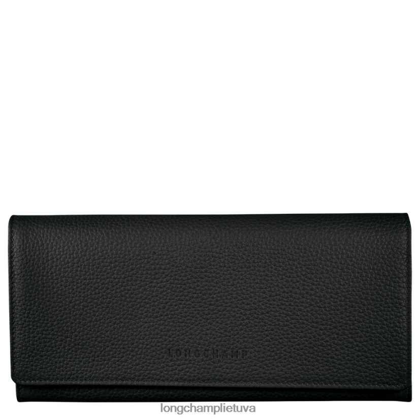 Longchamp le foulonne kontinentinė piniginė juodas moterys odos gaminiai X6B2TB602