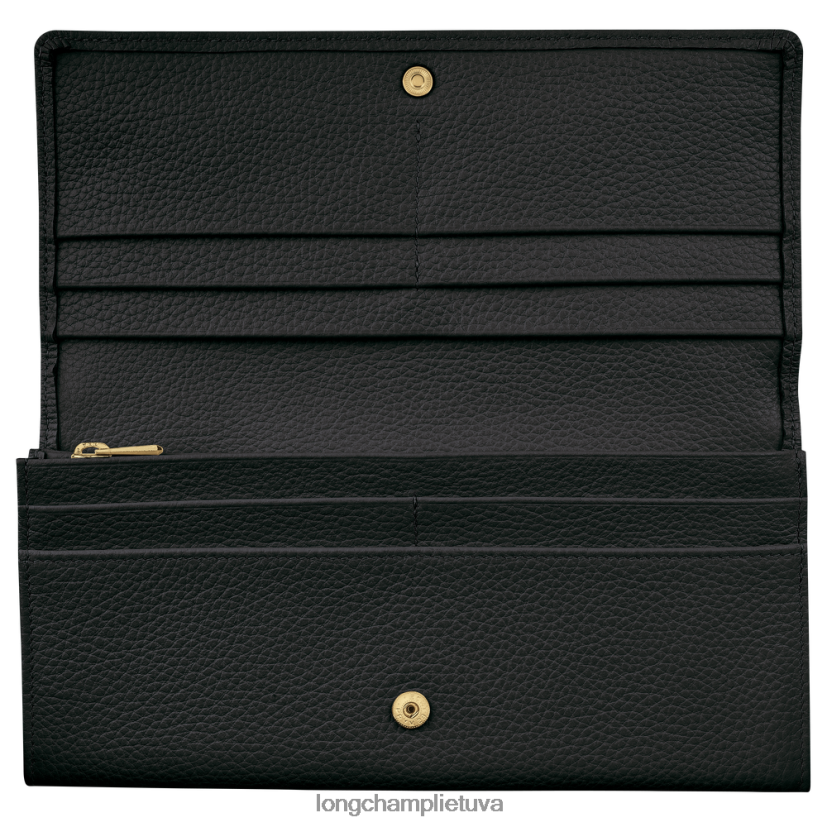 Longchamp le foulonne kontinentinė piniginė juodas moterys odos gaminiai X6B2TB602