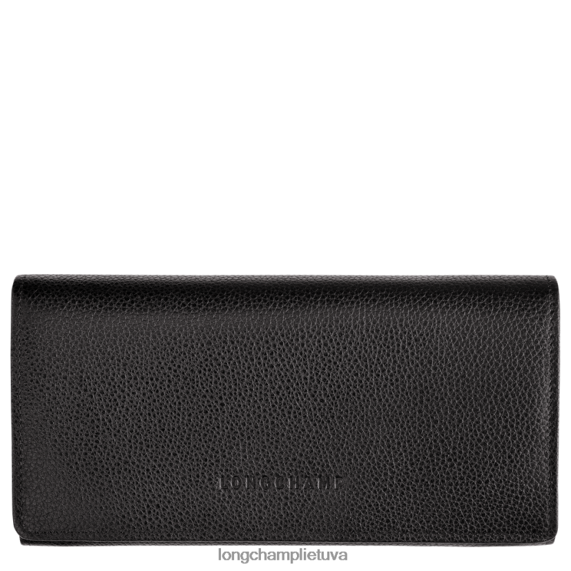 Longchamp le foulonne kontinentinė piniginė juodas moterys odos gaminiai X6B2TB609
