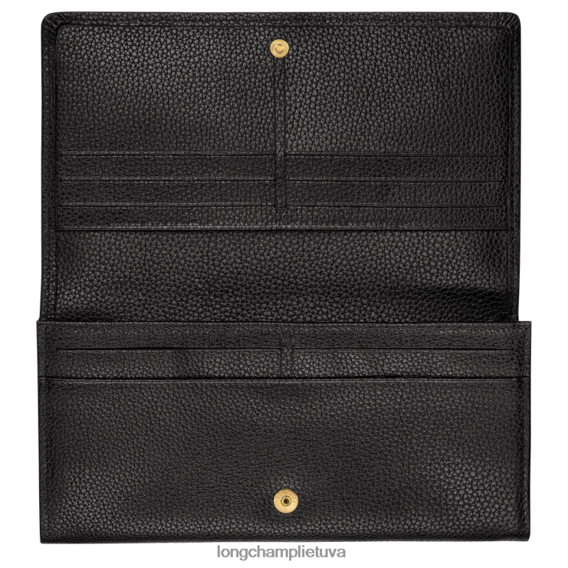 Longchamp le foulonne kontinentinė piniginė juodas moterys odos gaminiai X6B2TB609