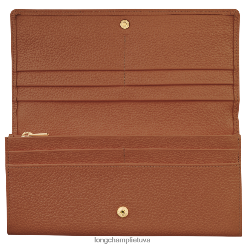 Longchamp le foulonne kontinentinė piniginė karamelė moterys odos gaminiai X6B2TB604