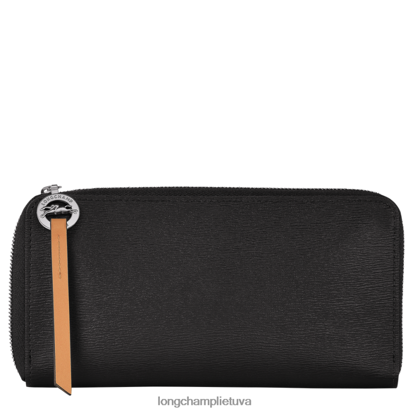 Longchamp le pliage miesto piniginė su užtrauktuku aplink juodas moterys odos gaminiai X6B2TB550