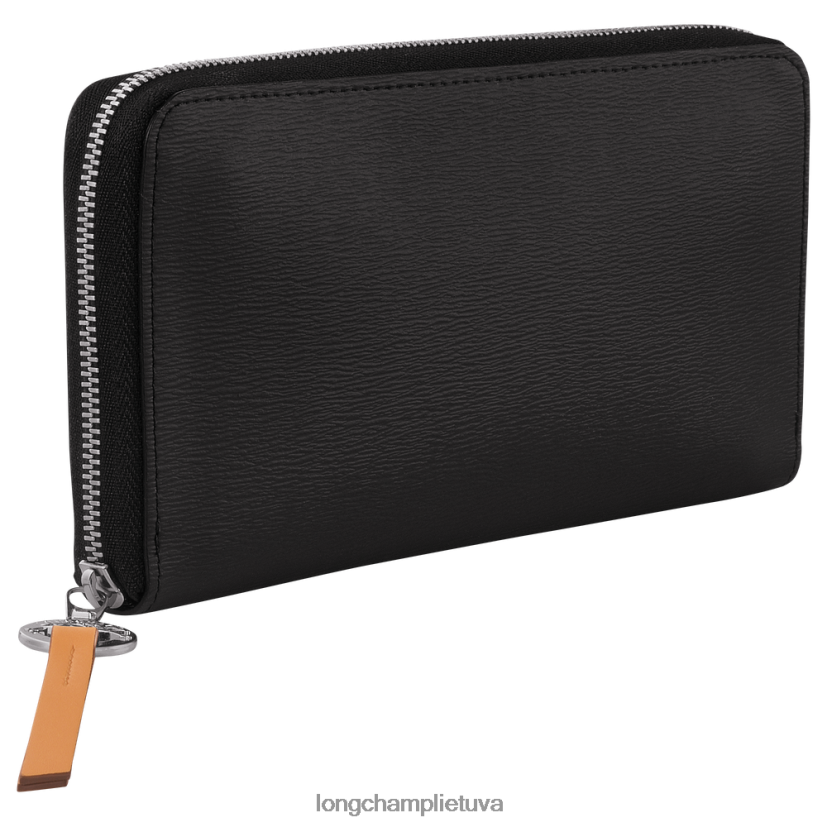Longchamp le pliage miesto piniginė su užtrauktuku aplink juodas moterys odos gaminiai X6B2TB550