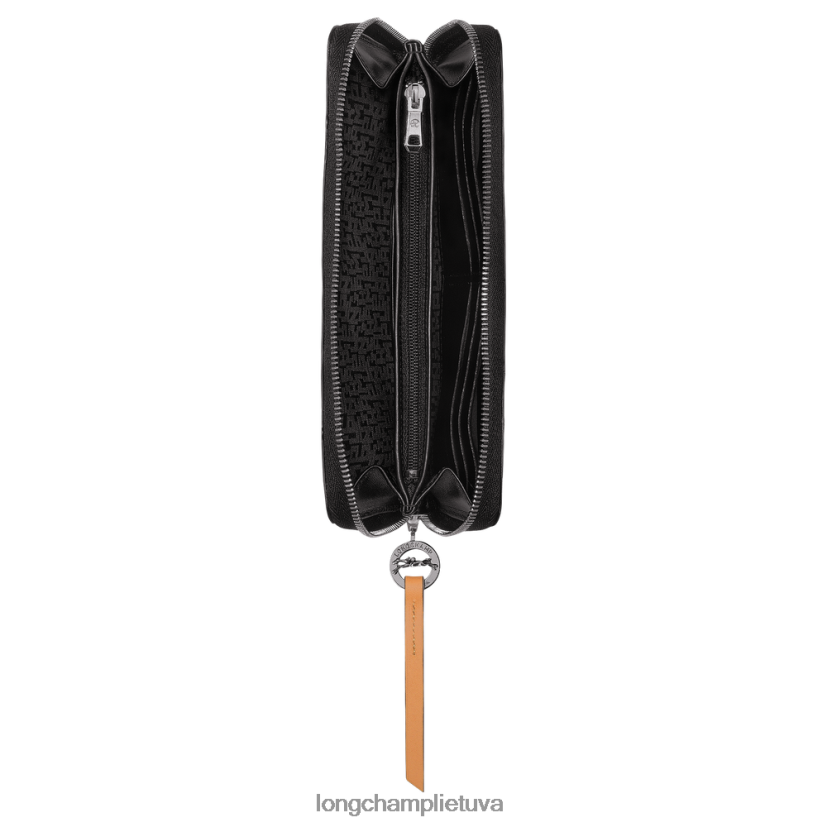 Longchamp le pliage miesto piniginė su užtrauktuku aplink juodas moterys odos gaminiai X6B2TB550