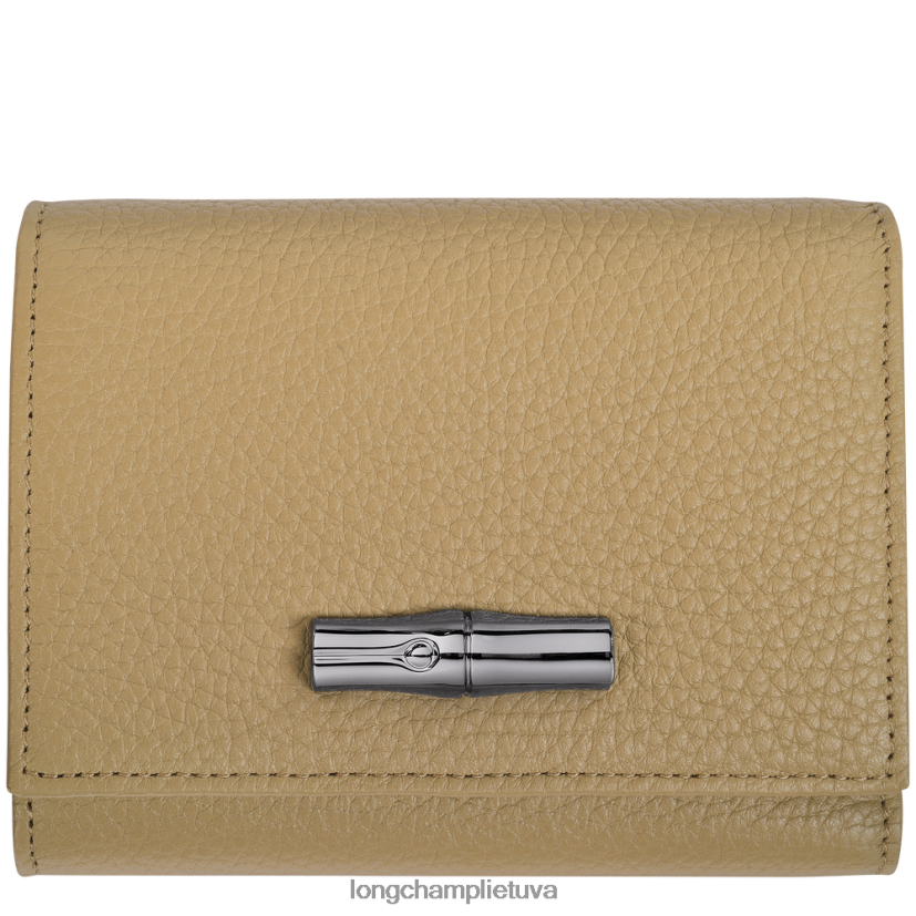 Longchamp roseau esminė piniginė smėlio spalvos moterys odos gaminiai X6B2TB572